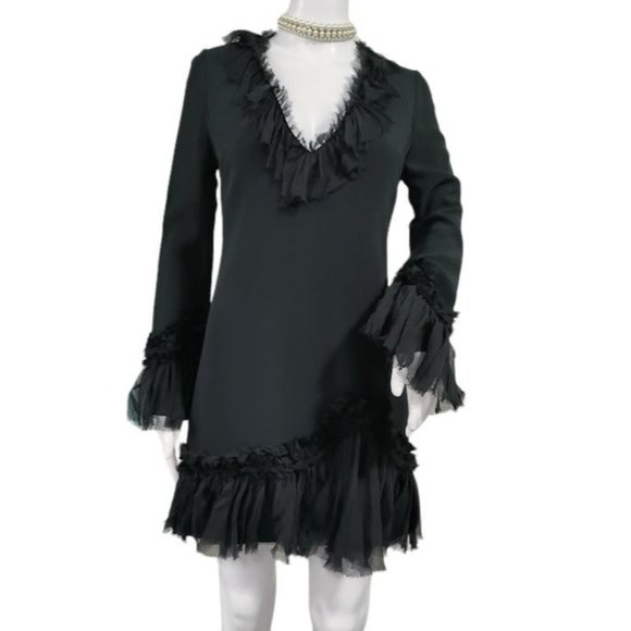 NWT Alexis Bell Sleeve Ruffle Trim A-Line Mini Dress Black Women's Size XS - Picture 4 of 16